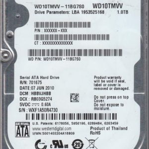 WD10TMVV-11BG7S0, DCM HBBVJHBB, Western Digital 1TB USB 2.5 Hard Drive