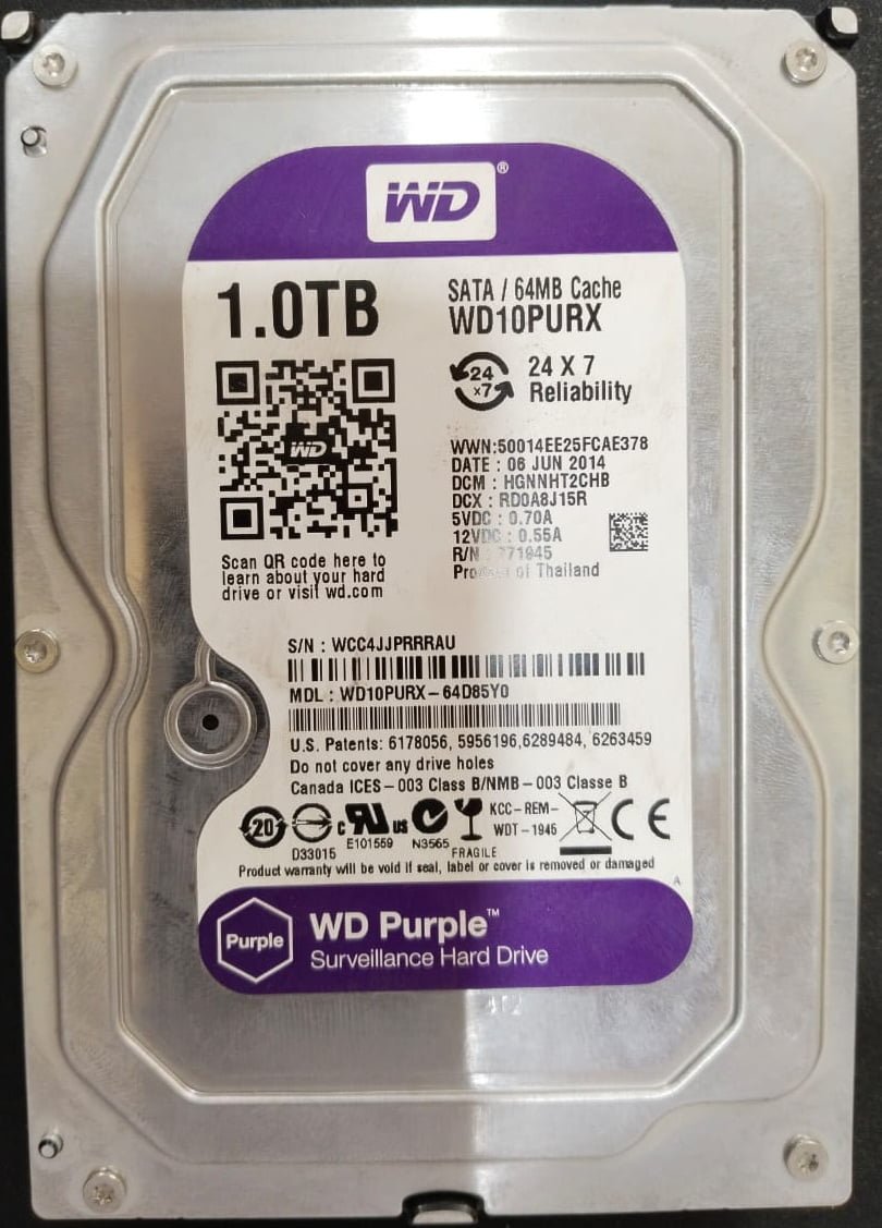 WD10PURX-64D85Y0,1 TB SATA 3.5 HARD DRIVE